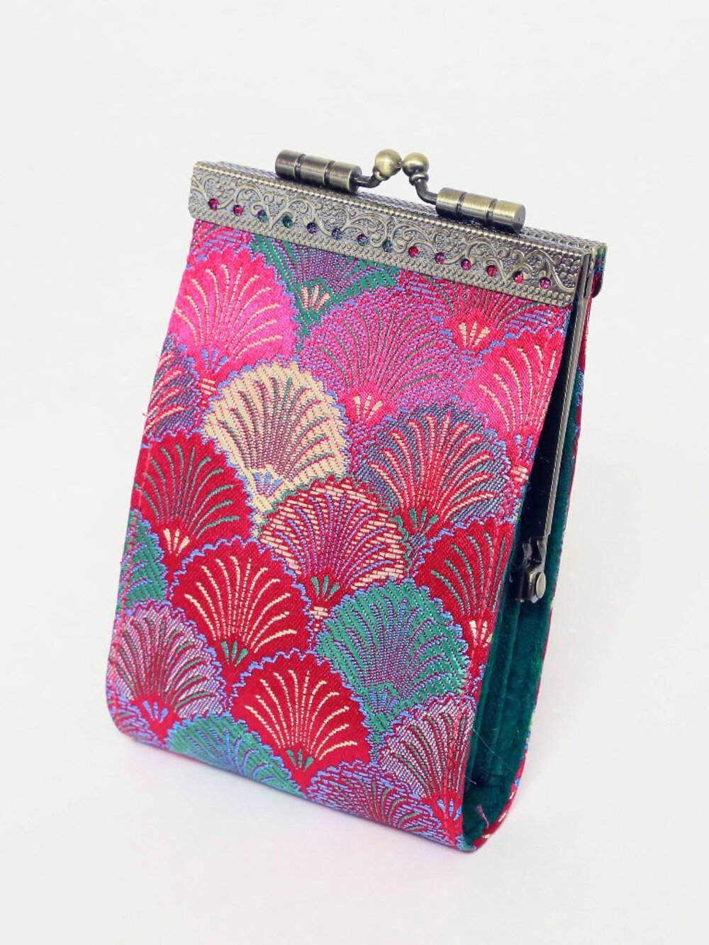 Seashell Brocade Card Holder with RFID | Pink & Green